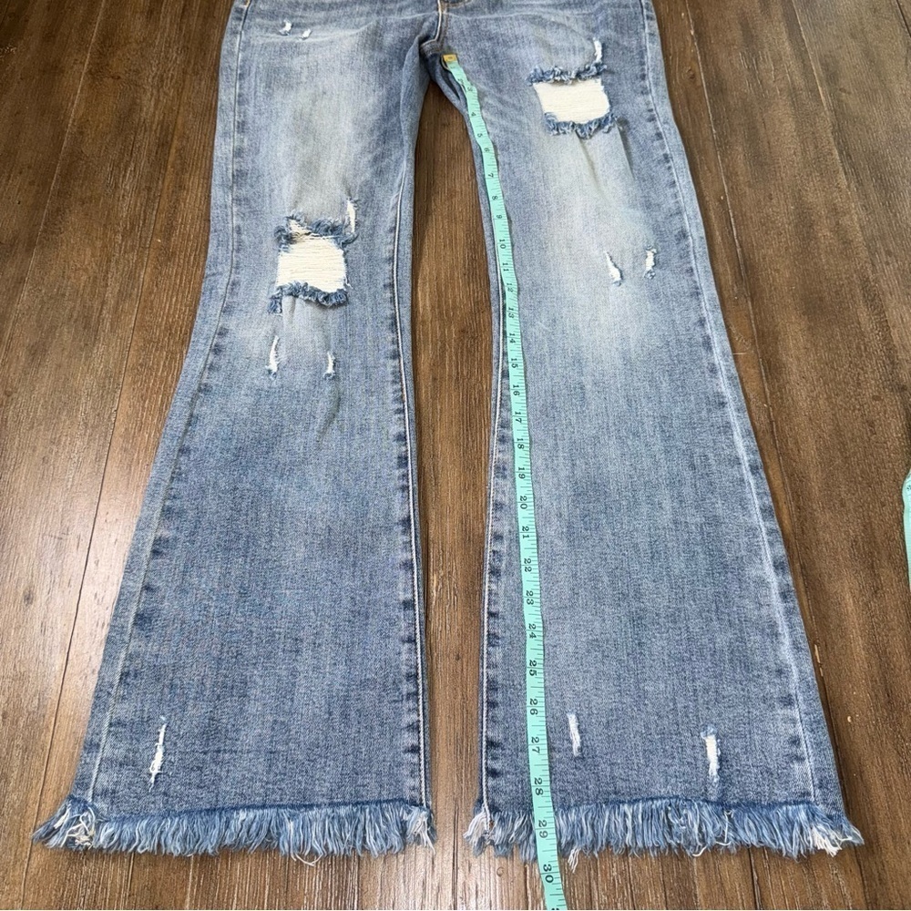 Risen High Rise Flare Jeans Frayed Hem Blue - Picture 9 of 11